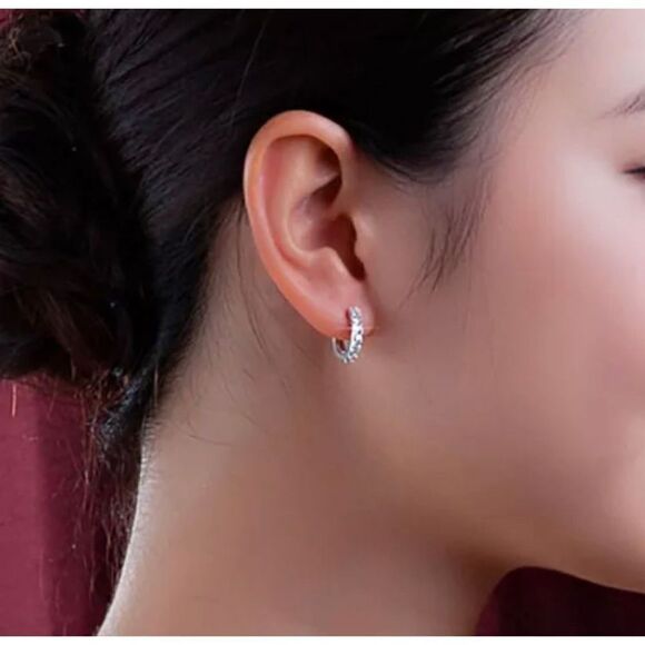 The Mini Hoop huggie dainty earrings in 925 and cubic zirconia - Picture 10 of 10